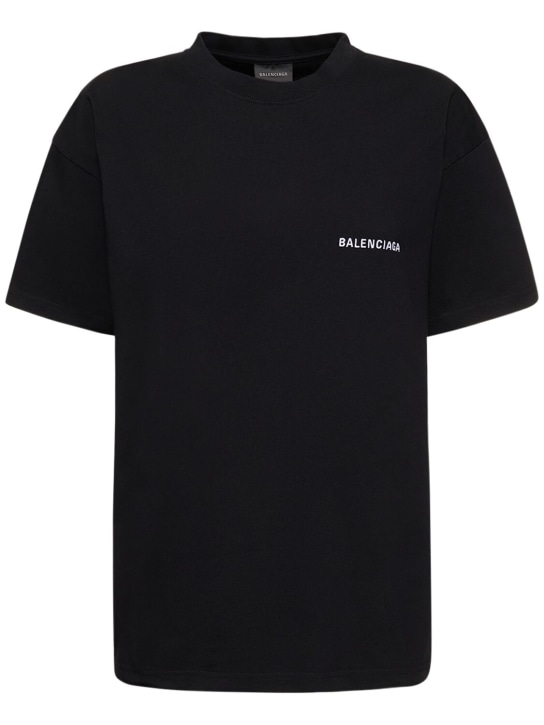 Balenciaga: T-shirt en coton brodé à coupe medium - Noir/Blanc - women_0 | Luisa Via Roma