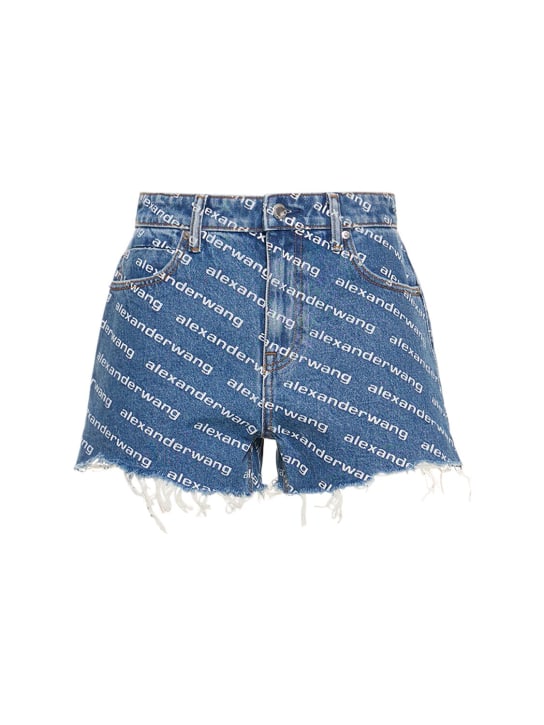 Alexander Wang: Shorts de denim de algodón con logo - women_0 | Luisa Via Roma