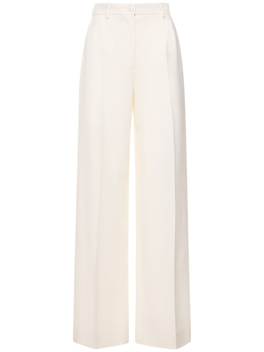 Dolce&Gabbana: Pantalon ample en cady de laine taille haute - Blanc - women_0 | Luisa Via Roma