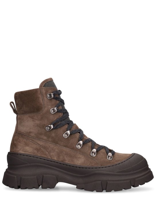 Brunello Cucinelli: 30mm Suede hiking boots - Black/Brown - women_0 | Luisa Via Roma