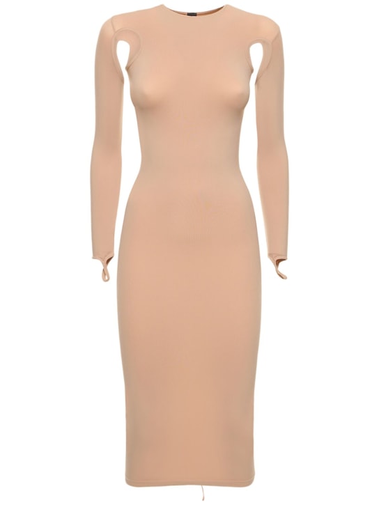 Andreadamo: 塑形平纹针织镂空迷笛连衣裙 - Nude 001 - women_0 | Luisa Via Roma