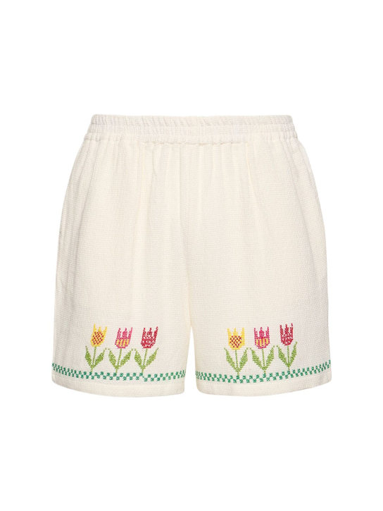 Harago: Shorts bordados en cruz - Off-White - men_0 | Luisa Via Roma