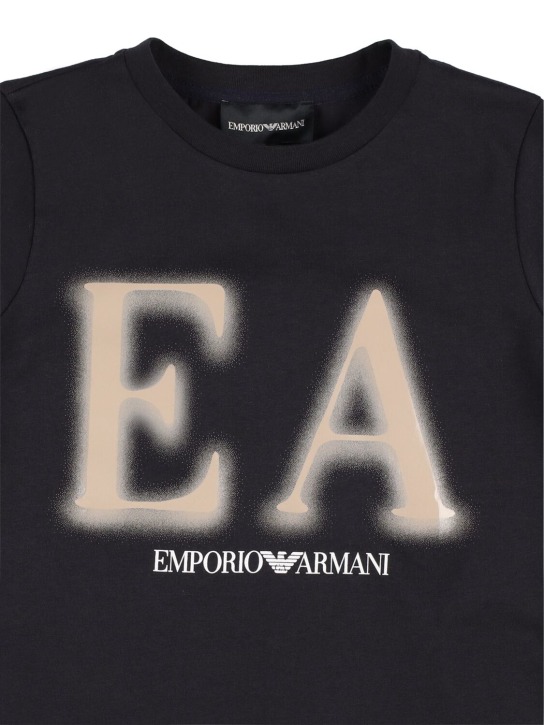 Emporio Armani: Logo print cotton jersey s/s t-shirt - Lacivert - kids-boys_1 | Luisa Via Roma