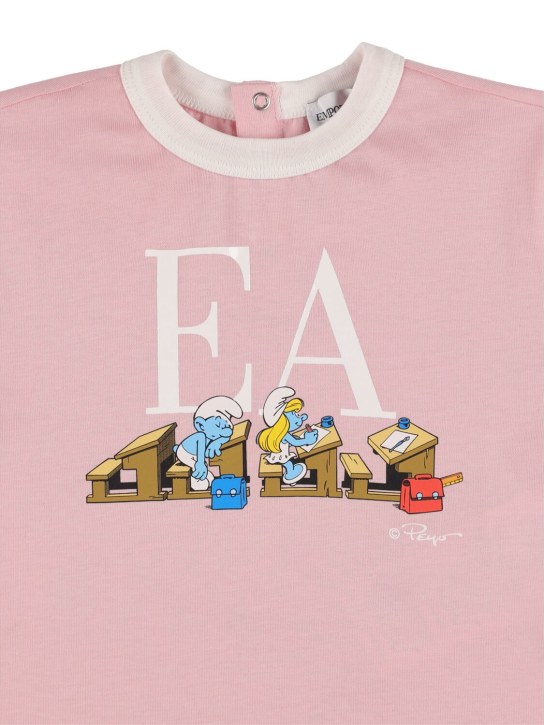 Emporio Armani: 프린트 코튼 티셔츠 - 핑크 - kids-girls_1 | Luisa Via Roma
