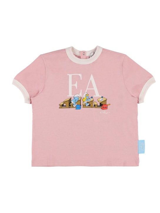 Emporio Armani: T-shirt in cotone con stampa - Rosa - kids-girls_0 | Luisa Via Roma