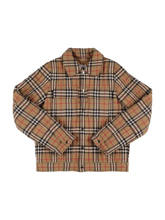 Burberry: Check print nylon jacket - Beige - kids-boys_0 | Luisa Via Roma