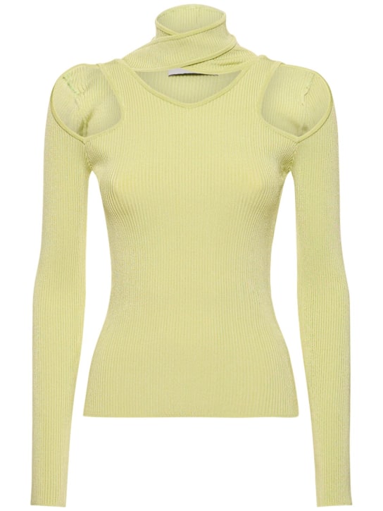 Coperni: Cutout stretch viscose knit jumper - Açık Yeşil - women_0 | Luisa Via Roma