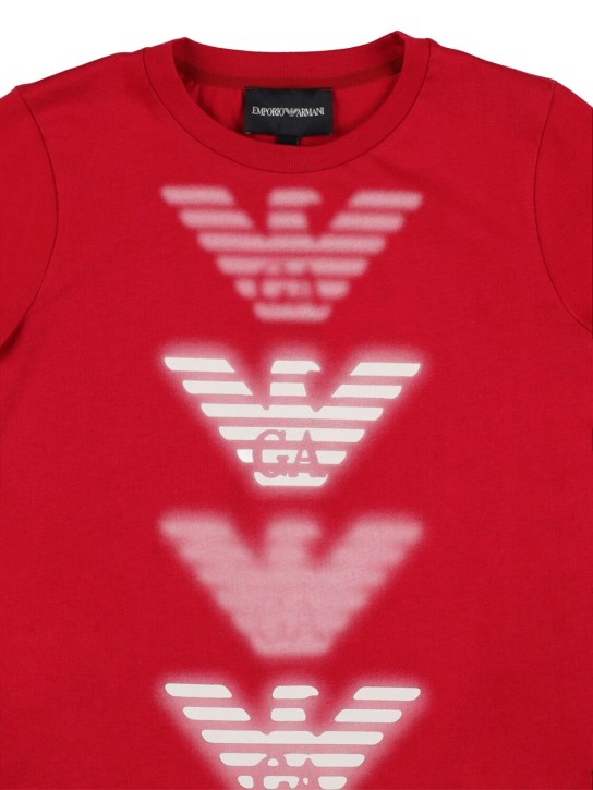 Emporio Armani: Logo print cotton jersey s/s t-shirt - Red - kids-boys_1 | Luisa Via Roma