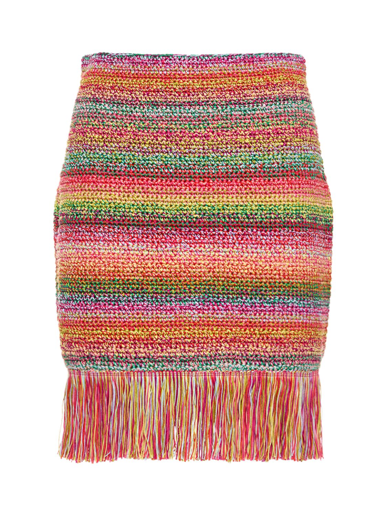 Oscar De La Renta: Cotton crochet knit mini skirt w/fringes - Renkli - women_0 | Luisa Via Roma