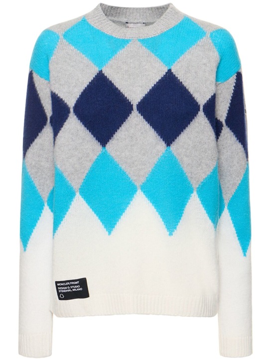 Moncler Genius: Suéter de lana y cashmere - Azul/Multi - women_0 | Luisa Via Roma