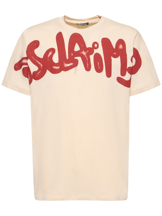 Disclaimer: Camiseta de algodón con logo - Beige/Rojo - men_0 | Luisa Via Roma