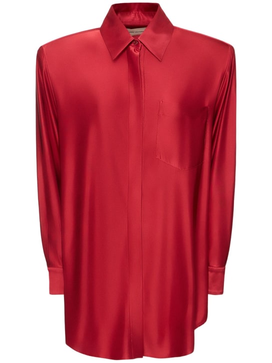 Alexandre Vauthier: Robe chemise courte en jersey brillant - Rouge Foncé - women_0 | Luisa Via Roma