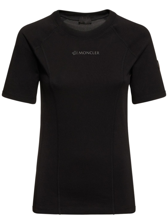 Moncler: Camiseta de algodón estampada - Negro - women_0 | Luisa Via Roma