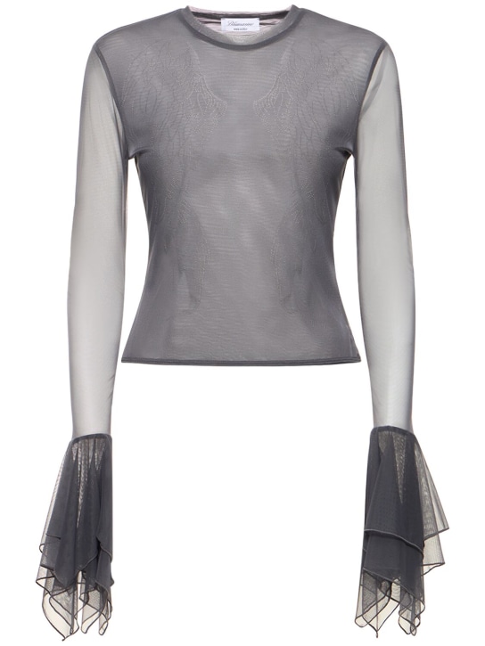 Blumarine: Tulle ruffled long sleeve top - Grey - women_0 | Luisa Via Roma