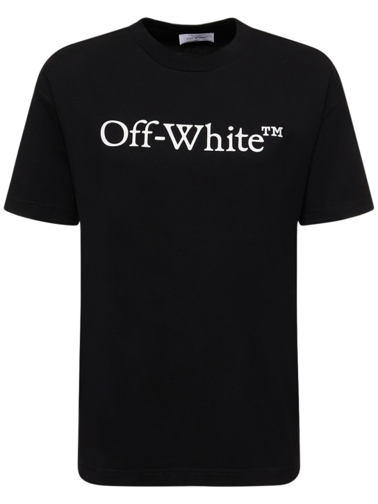 Off-White: T-shirt in cotone con logo - Nero - women_0 | Luisa Via Roma