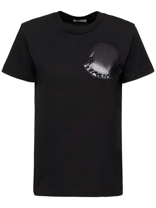 Moncler: T-shirt en coton - Noir - women_0 | Luisa Via Roma