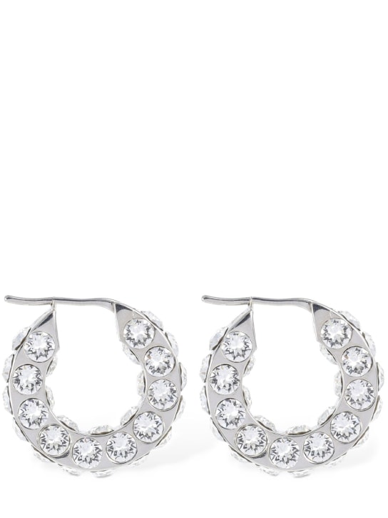 Amina Muaddi: Jahleel small crystal hoop earrings - Silver - women_0 | Luisa Via Roma