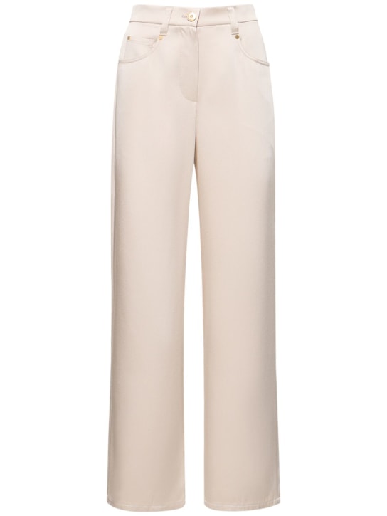 Brunello Cucinelli: Pantalones rectos de satén con cintura alta - Marfil - women_0 | Luisa Via Roma