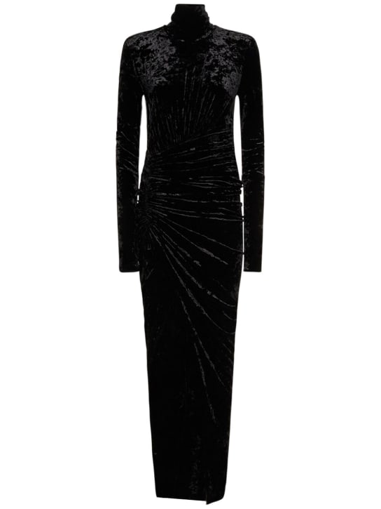 Alexandre Vauthier: Crushed velvet long dress - Black - women_0 | Luisa Via Roma