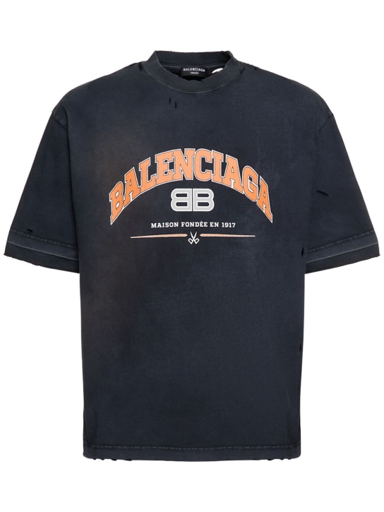 Balenciaga: Vintage effect cotton jersey t-shirt - Black/Orange - men_0 | Luisa Via Roma