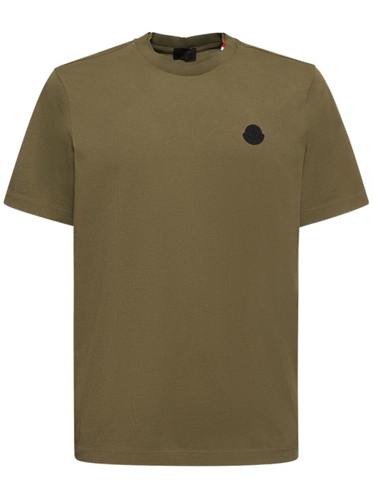 Moncler: Logo detail cotton jersey t-shirt - Zeytin Yeşili - men_0 | Luisa Via Roma