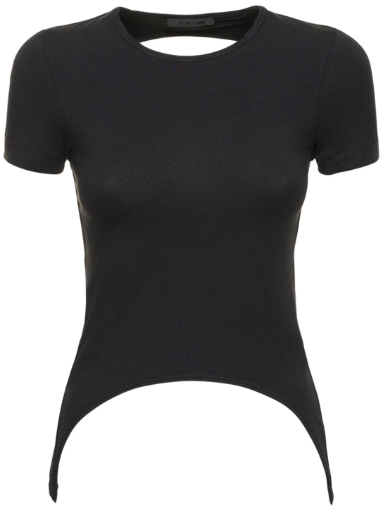 Helmut Lang: T-shirt en coton mélangé ajouré - Noir - women_0 | Luisa Via Roma