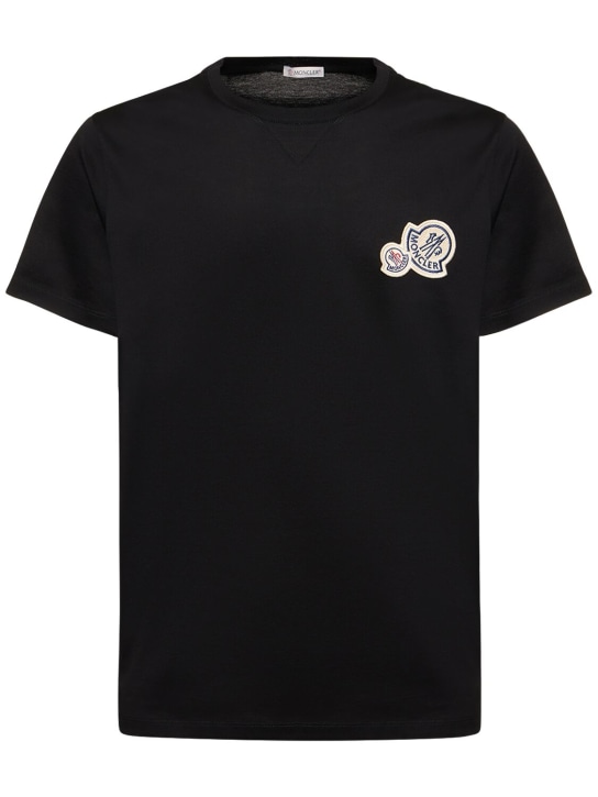 Moncler: Logo patch cotton jersey t-shirt - men_0 | Luisa Via Roma