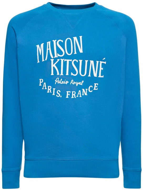 Maison Kitsuné: Palais Royal Classic 코튼 스웨트셔츠 - 푸른색 - men_0 | Luisa Via Roma