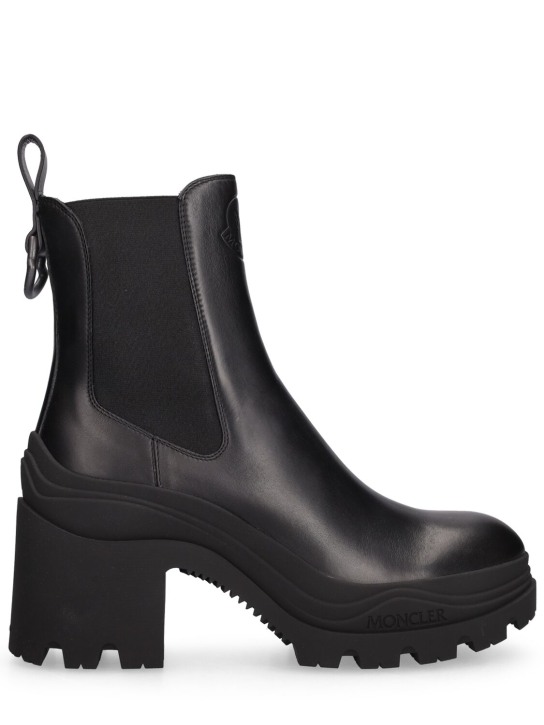 Moncler: 80mm Envile Chelsea leather ankle boots - Siyah - women_0 | Luisa Via Roma