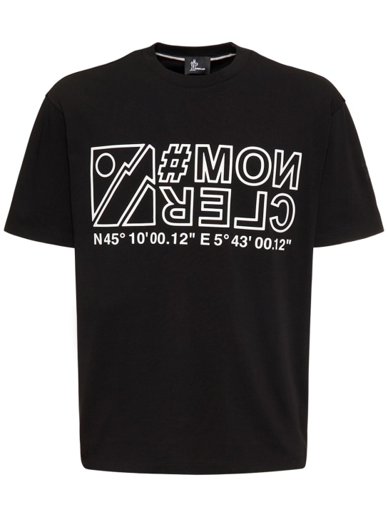 Moncler Grenoble: Logo印花厚重棉质平纹针织T恤 - 黑色 - men_0 | Luisa Via Roma