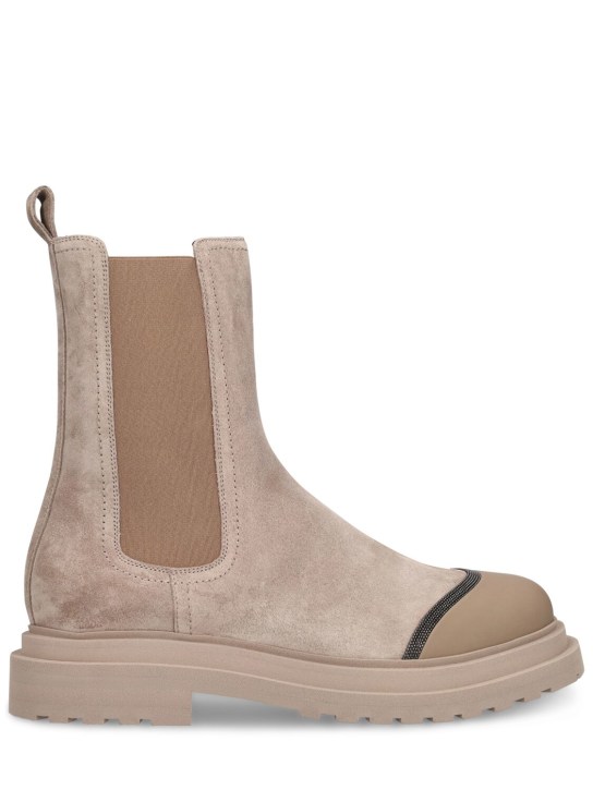 Brunello Cucinelli: 35mm Suede ankle boots - Taupe - women_0 | Luisa Via Roma