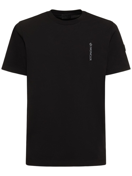 Moncler: Logo cotton jersey t-shirt - Siyah - men_0 | Luisa Via Roma