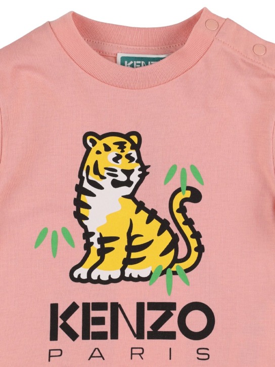 Kenzo Kids: Printed organic cotton t-shirt w/logo - Pink - kids-girls_1 | Luisa Via Roma