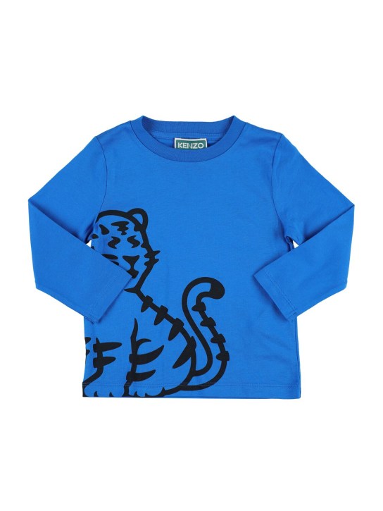 Kenzo Kids: T-shirt en coton biologique imprimé tigre - Bleu Roi - kids-girls_0 | Luisa Via Roma
