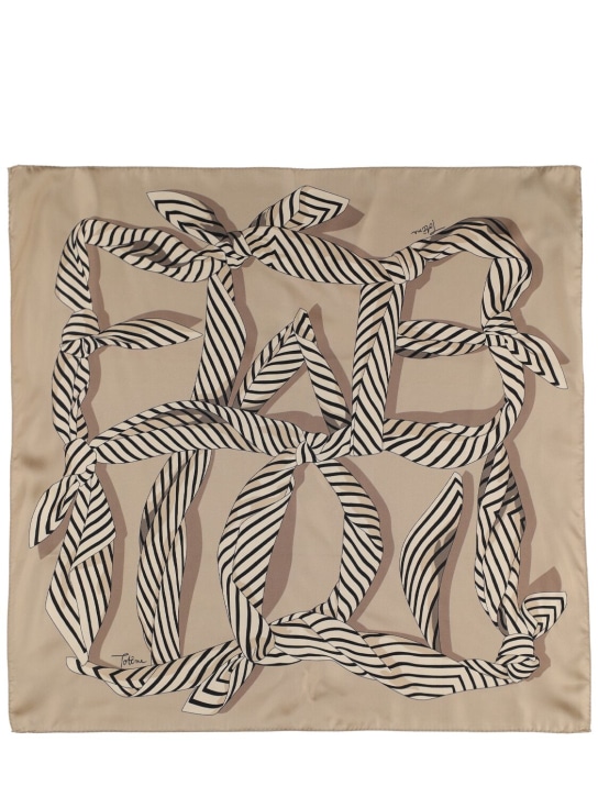 Toteme: Knotted monogram printed silk scarf - Overcast Beige - women_0 | Luisa Via Roma