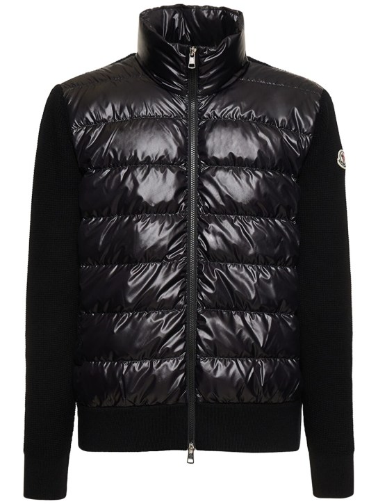 Moncler: Ultra-fine wool & rainwear cardigan - Black - men_0 | Luisa Via Roma