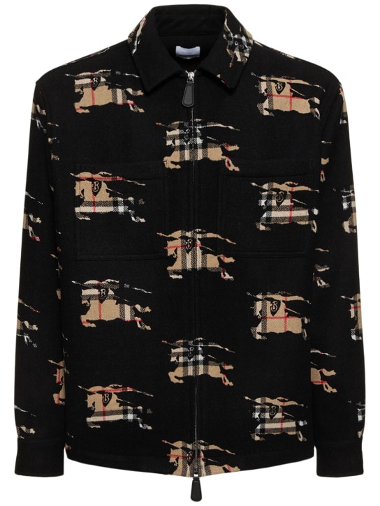 Burberry: Camisa de lana con logo - Archive Beige - men_0 | Luisa Via Roma