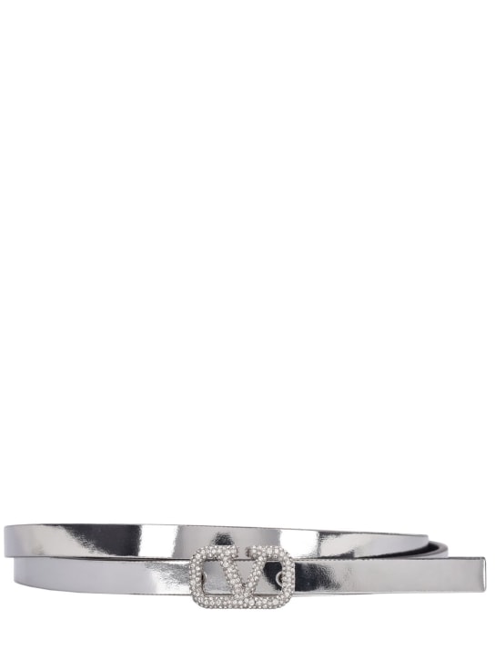 Valentino Garavani: 10mm V Logo Signature belt - Silver - women_0 | Luisa Via Roma