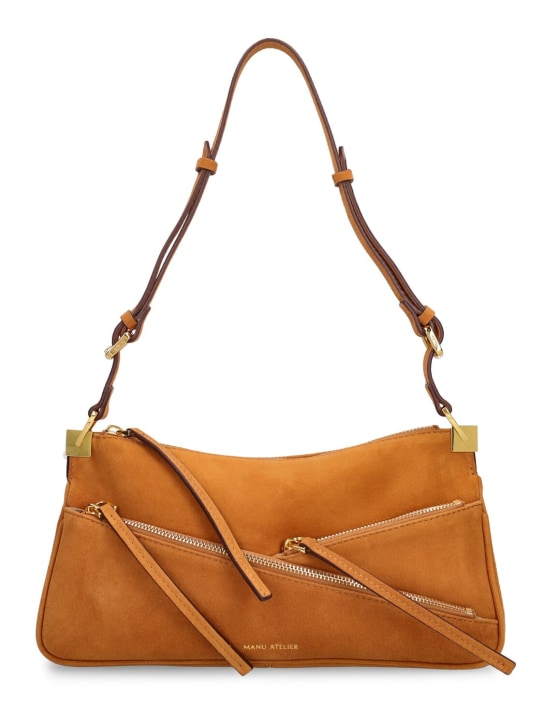 Manu Atelier: Suede shoulder bag w/ zip details - Safari - women_0 | Luisa Via Roma