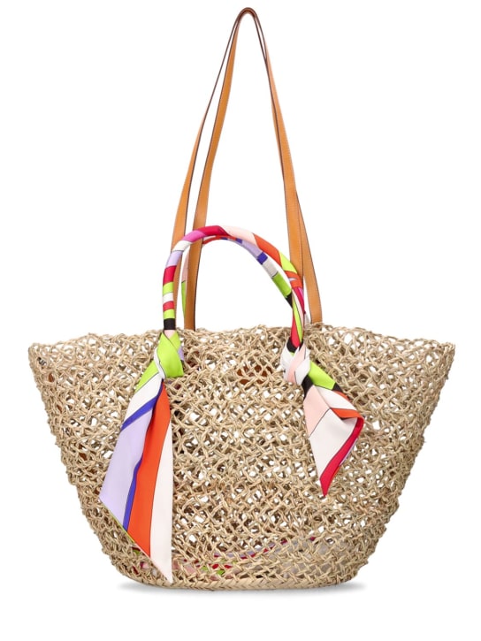 Pucci: Basket straw & twill shoulder bag - Naturalearancro - women_0 | Luisa Via Roma