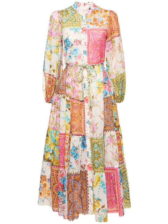 Zimmermann: Halcyon printed tiered cotton midi dress - Renkli - women_0 | Luisa Via Roma