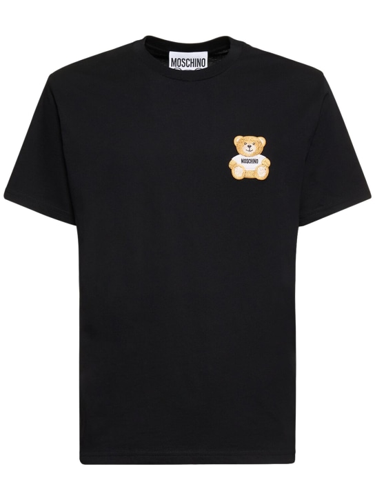 Moschino: 테디 자수 코튼 저지 티셔츠 - 블랙 - men_0 | Luisa Via Roma