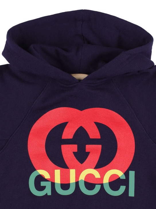 Gucci: Felted cotton jersey hoodie - Dark Blue - kids-girls_1 | Luisa Via Roma