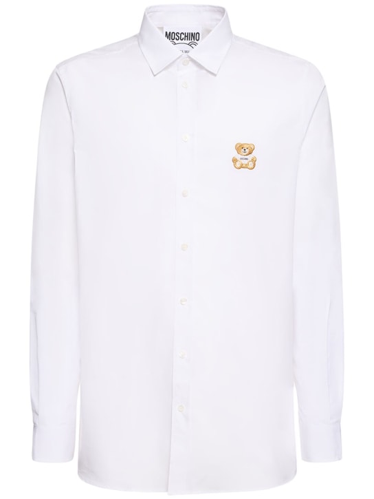 Moschino: Toy embroidered cotton poplin shirt - Beyaz - men_0 | Luisa Via Roma