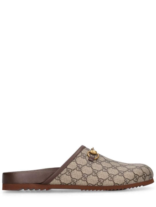 Gucci: Mules-Schuhe aus Leder „Gg Horsebit“ - Beige/Ebony - men_0 | Luisa Via Roma