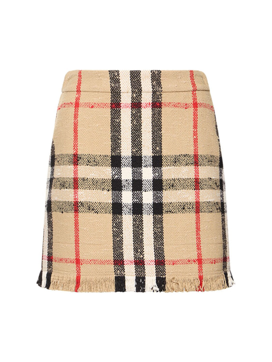 Burberry: Minifalda de lana y algodón a cuadros - Archive Beige C - women_0 | Luisa Via Roma
