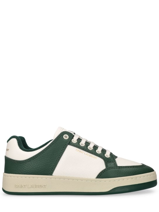 Saint Laurent: 20mm SL61 low top leather sneakers - White/Green - women_0 | Luisa Via Roma