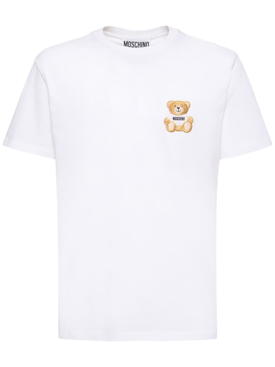 Moschino: T-shirt en jersey de coton avec ourson brodé - Blanc - men_0 | Luisa Via Roma