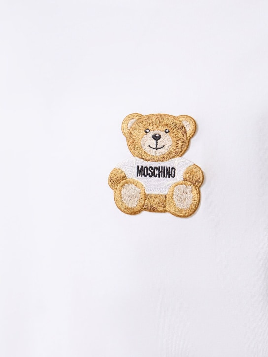 Moschino: Teddy embroidered cotton jersey t-shirt - White - men_1 | Luisa Via Roma