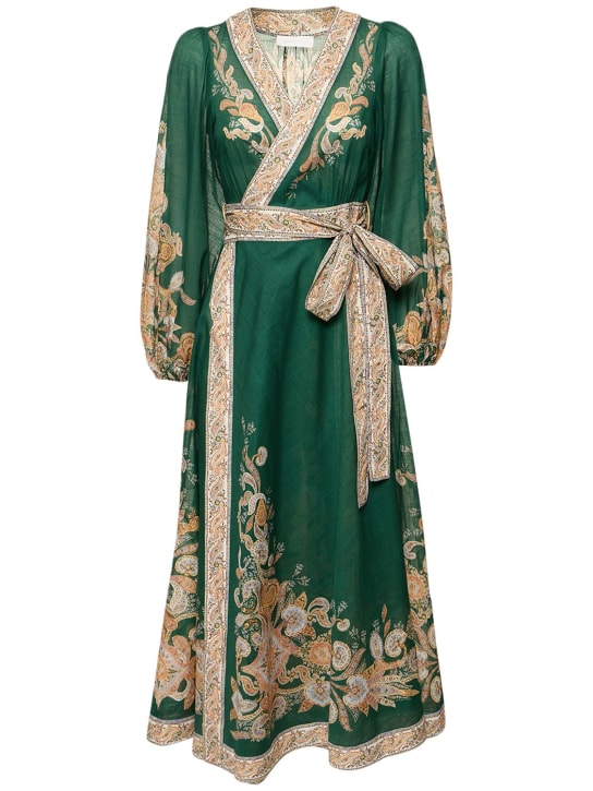 Zimmermann: Devi printed cotton wrap midi dress - Multicolor - women_0 | Luisa Via Roma